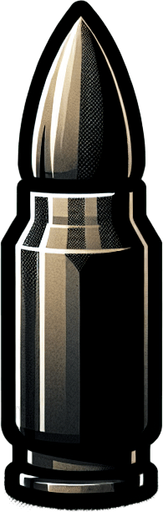 A single bullet.
Single Game Texture. In-Game asset. 2d. Blank background. High contrast. No shadows.