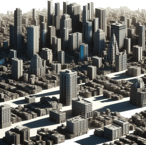 create a city with buidlings.
Single Game Texture.  In-Game asset.  2d.  Blank background.  High contrast.  No shadows