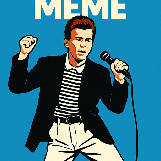 Realistic MEME of Rick Astley dancing with mic.
In-Game asset.  2d.  High contrast.  No shadows