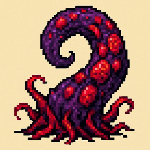 2d pixel art high quality enfected mutant purple and red tentacle.
In-Game asset.  2d.  High contrast.  No shadows