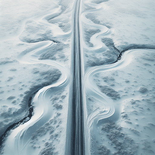 dirty road Fully covered by snow, top view