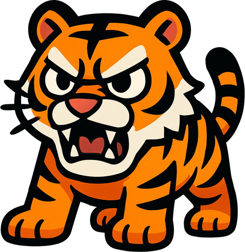 A big angry cute tiger.
In-Game asset.  2d.  High contrast.  No shadows