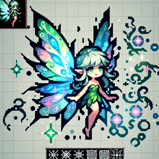fairy.
Single Game Texture. In-Game asset. 2d. Blank background. High contrast. No shadows.
