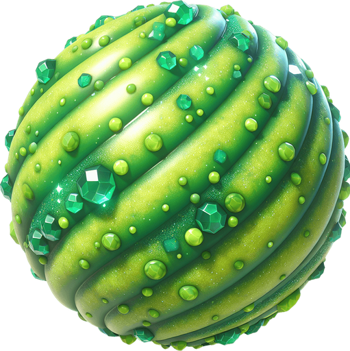 Basic Prompt:
Bright green candy, emerald green tones, crystallized texture, covered in small sugar granules, looking sweet and delicious.
More Detailed Prompt (Optional):
Bright green candy, with hints of emerald green and light lime green sparkles, crystallized texture, covered in small sugar granules, looking fresh and delicious as if it was just made. There is a faint halo of light around the candy, and the background is blurred.
Additional Details to Add to the Prompt:
Shape: Round, square, heart-shaped, etc.
Material: Glass, frosted glass, sugar crystal, etc.
Lighting: Soft, hard, dramatic, etc.
Background: Solid color, patterned, blurred, themed (e.g., candy store), etc.
Additional Objects: Other candies, paper packaging, ribbon, etc.
Example Combined Prompt:
Round, bright green candy with emerald green and lime green tones, crystallized texture, covered in small sugar granules, looking fresh and delicious. Soft lighting, blurred background..
Single Game Texture.  In-Game asset.  2d.  Blank background.  High contrast.  No shadows
