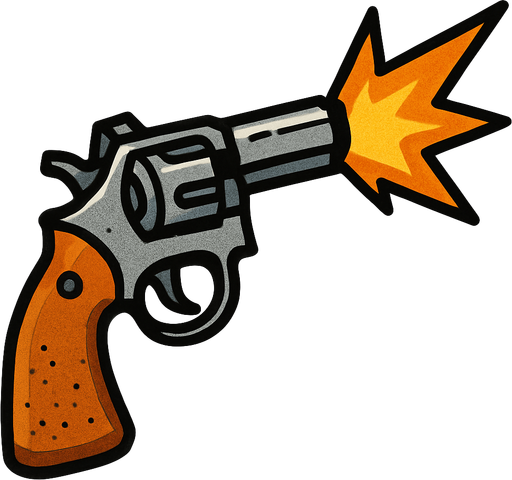 A 2d fired revolver.
In-Game asset.  2d.  High contrast.  No shadows