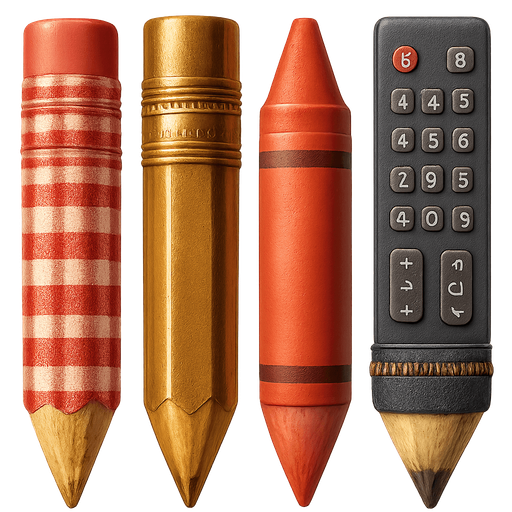 sprites to change the pencil skin. example: picnic mat pencil, golden pencil, red crayon, TV remote control pencil and a pencil case.