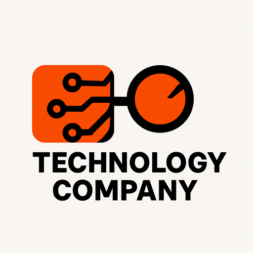 teknoloji şirketi logosu.
In-Game asset.  2d.  High contrast.  No shadows