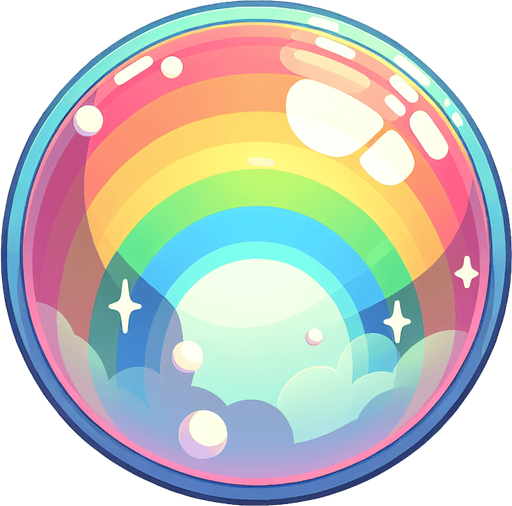 Большой прозрачный радужный пузырь. пастельные цвета
Single Game Texture.  In-Game asset.  2d.  Blank background.  High contrast.  No shadows