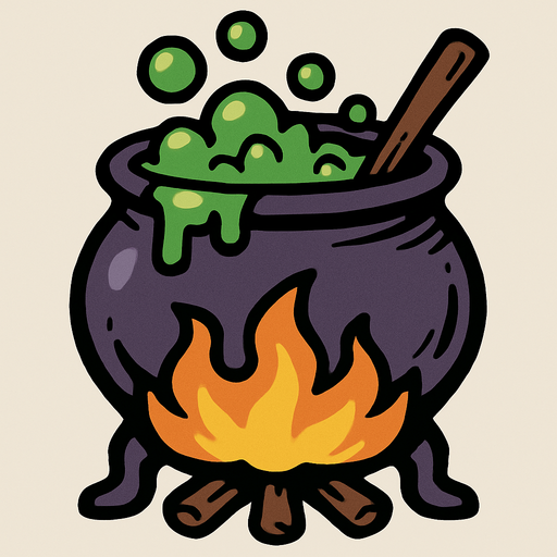 Witch boiler.
In-Game asset.  2d.  High contrast.  No shadows