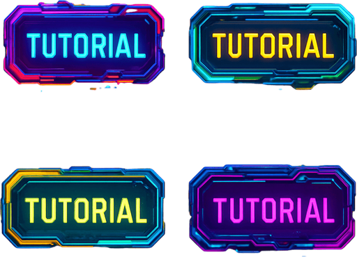 Buttons have text "Tutorial". cyberpunk. abstract. Futuer. different colors. HD colors. yellow background