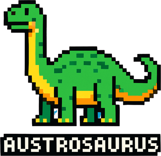 Make it 8 bit style dinosaur Austrosaurus  cartoon character.
In-Game asset.  High contrast.  No shadows