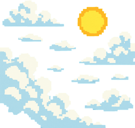 a cloudy and sunny pixel art sky.
In-Game asset.  2d.  High contrast.  No shadows