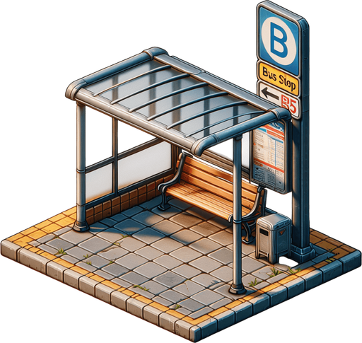 Bus stop.
Single Game Texture.  In-Game asset.  High contrast.  No shadows