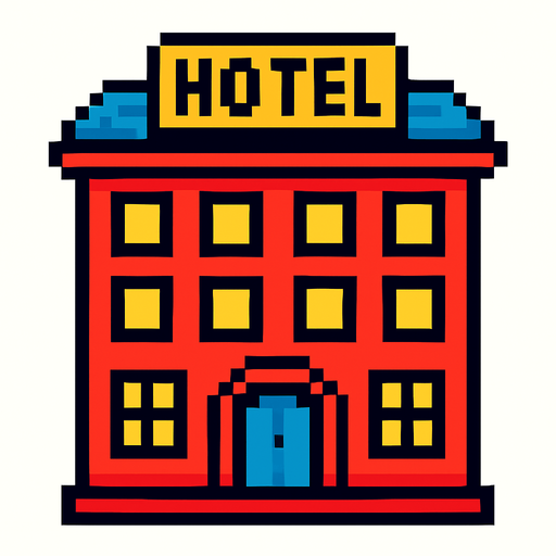 hotel pixel.
In-Game asset.  2d.  High contrast.  No shadows