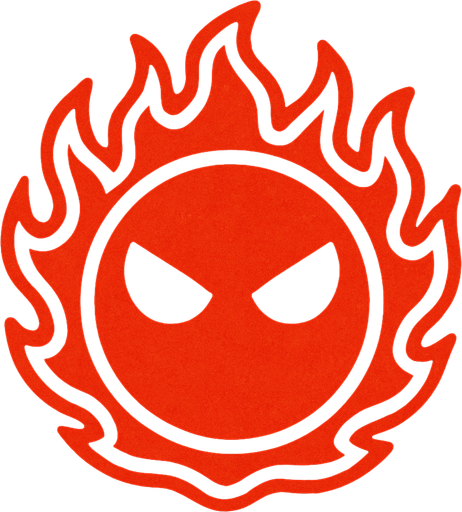 make a red firey circle with black eyes that are mad and no mouth.
In-Game asset.  2d.  High contrast.  No shadows