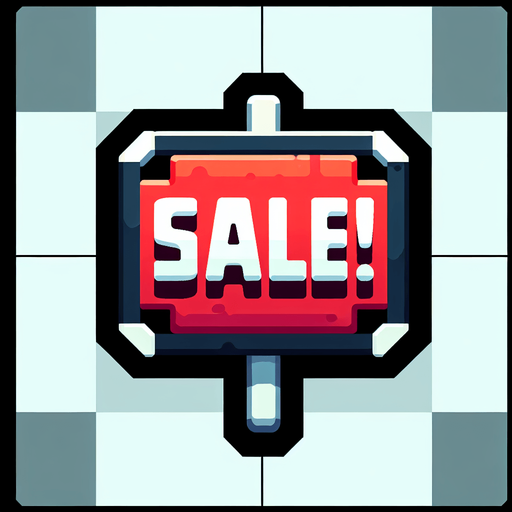 Sale! Sign.
Single Game Texture.  In-Game asset.  2d.  Blank background.  High contrast.  No shadows