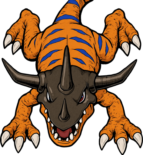 Greymon, visto desde arriba, detalles altos sin errores.
In-Game asset.  2d.  High contrast.  No shadows