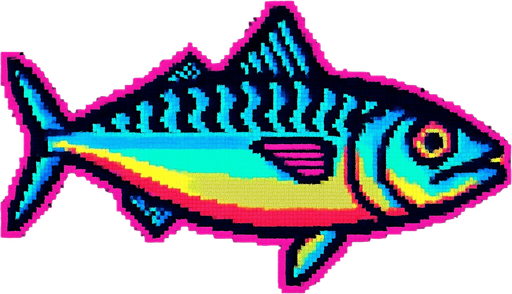 A mackerel. 80s arcade machine graphics. 
Swimming Side profile.
In-Game asset.  2d.  High contrast.  No shadows