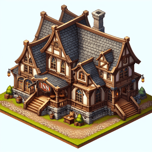 An Inn in a RTS fantasy style Single Game Texture. In-Game asset. 2d. Blank background. High contrast. No shadows.