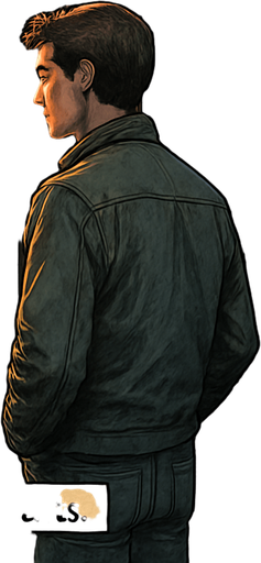 Realistic comic art in 2048x2048. Outside a cozy urban bar glowing with neon sign "Rhythmaholic Bar". Noah stands in front of the door, hesitant but hopeful. Warm interior light spills onto the street. Narrator box at the bottom-center with the text: "A new beat awaits."