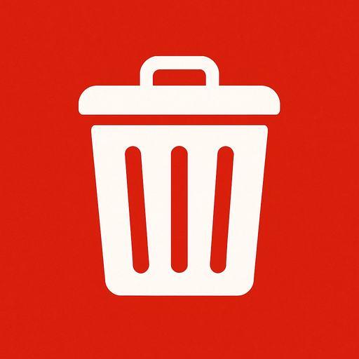 çöp kutusu logosu fakat kırmızı arka planlı (çöp kutusu logosu beyaz renkte olacak).
In-Game asset.  2d.  High contrast.  No shadows
