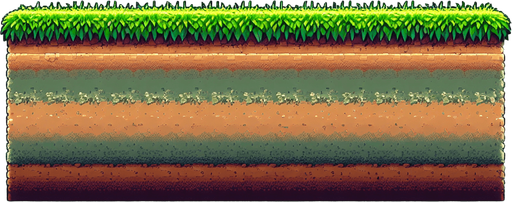 Side on. Dirt with grass. Full width. Super mario.
Blank background.  High contrast.  No shadows
