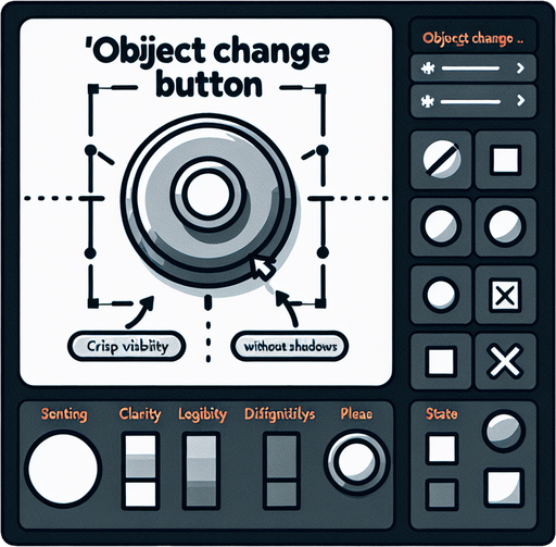 Object_change_button.
Single Game Texture.  In-Game asset.  2d.  Blank background.  High contrast.  No shadows