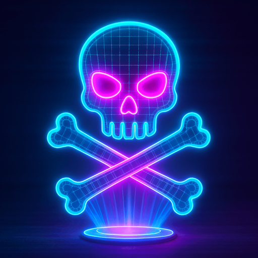 neon cyberpunk anime 3d hologram glowing projection poison symbol flat head on