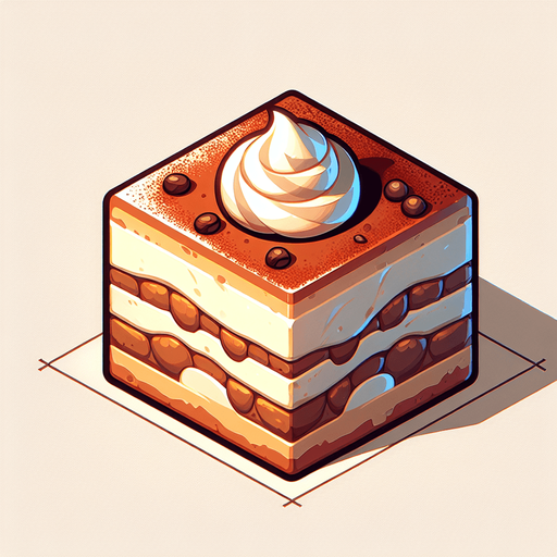 tiramisu.
Single Game Texture. In-Game asset. 2d. Blank background. High contrast. No shadows.