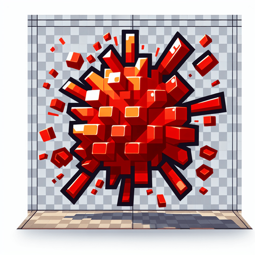 a cartoon explosion made of red bricks. no shadows..
Single Game Texture. In-Game asset. 2d. Blank background. High contrast. No shadows.