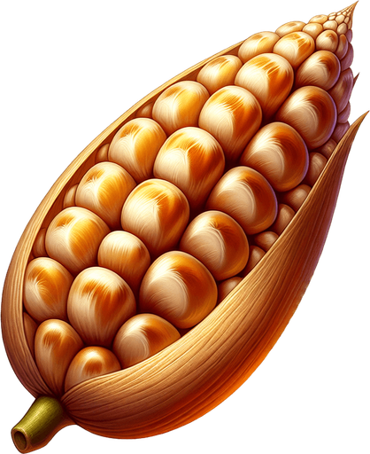 A corn seed..
Single Game Texture. In-Game asset. 2d. Blank background. High contrast. No shadows.