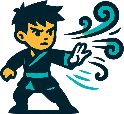 A boy controlling wind.
In-Game asset.  2d.  High contrast.  No shadows