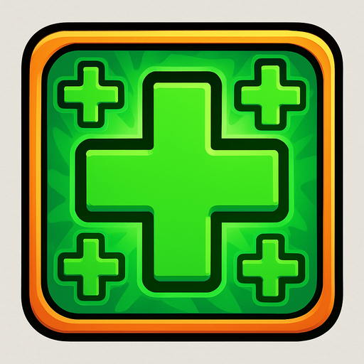 иконка восстановление здоровья много зеленых крестов в рамке, сочные цвета красивый фон.
In-Game asset.  2d.  High contrast.  No shadows