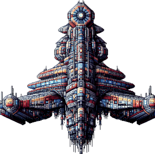 pixelart of a tall and thin spaceship, no background
Single Game Texture. In-Game asset. 2d. Blank background. High contrast. No shadows.