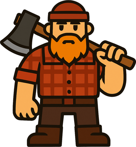 Make a lumberjack.
In-Game asset.  2d.  High contrast.  No shadows