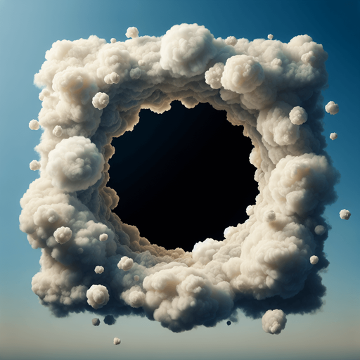 frame made of cozy clouds, it fill the complete screen, in the center is black only, on black background