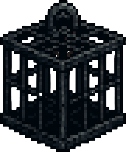 Jaula de metal oscura , pixel art.
In-Game asset.  2d.  High contrast.  No shadows