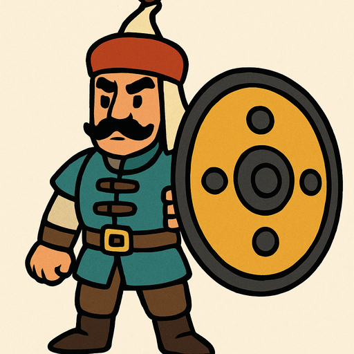 Animasyon çizgi dizi tarzında kalkanlı osmanlı askeri.Kalkanları büyük olsun
In-Game asset.  2d.  High contrast.  No shadows