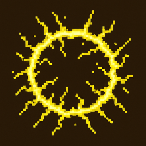 crackling circular energy field, pixel art, top down, filled with yellow electricity.
In-Game asset.  2d.  High contrast.  No shadows