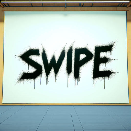 граффити слово Swipe.
Single Game Texture. In-Game asset. 2d. Blank background. High contrast. No shadows.