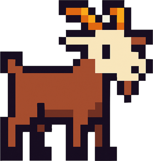 Goat pixel.
In-Game asset.  2d.  High contrast.  No shadows