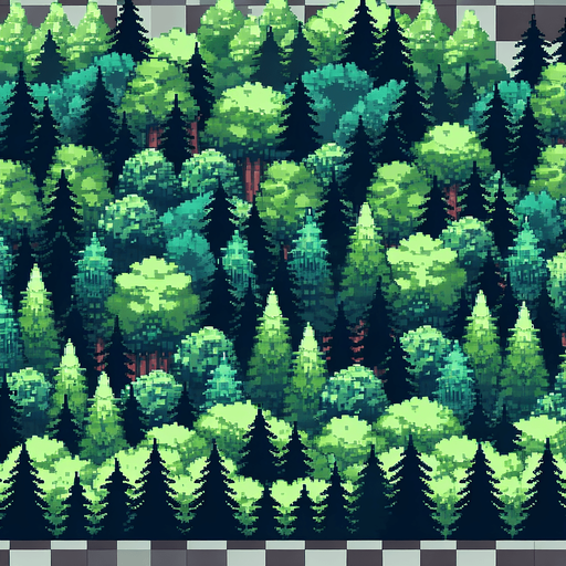 Forest.
Single Game Texture.  In-Game asset.  2d.  Blank background.  High contrast.  No shadows. Pixel
