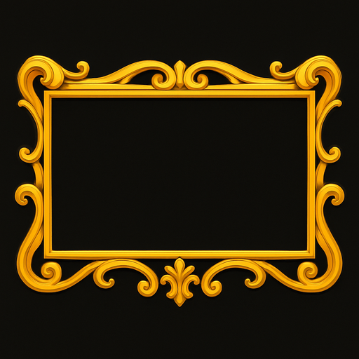 A horizontal rectangular Golden Frame design  
In-Game asset.  2d.  High contrast.  No shadows