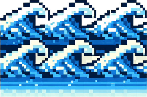 water waves, 8bit.
Single Game Texture.  In-Game asset.  2d.  Blank background.  High contrast.  No shadows