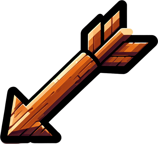 An animated image of a wooden arrow.
Single Game Texture. In-Game asset. 2d. Blank background. High contrast. No shadows.