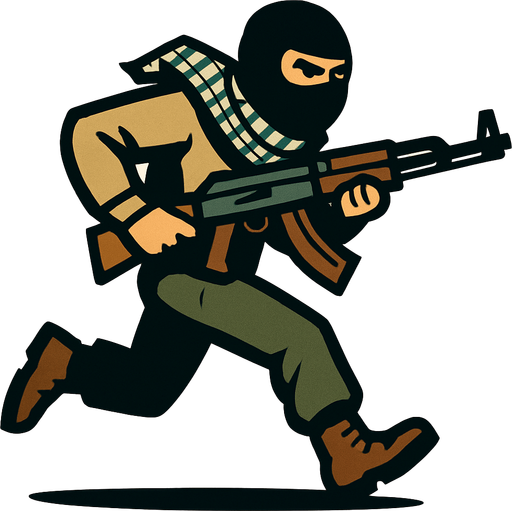 silahla koşan terörist.
In-Game asset.  2d.  High contrast.  No shadows