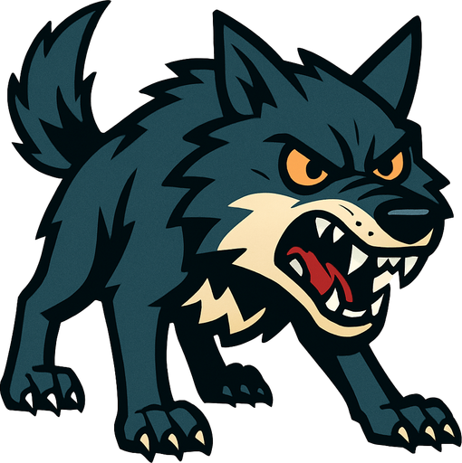 a angry wolve thats in 2d.
In-Game asset.  2d.  High contrast.  No shadows