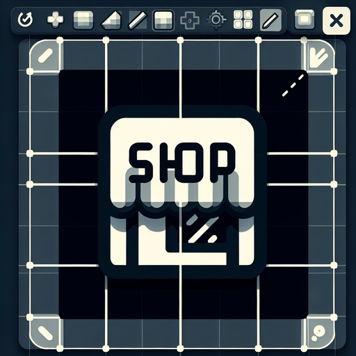 a text that is written "shop".
Single Game Texture. In-Game asset. 2d. Blank background. High contrast. No shadows.