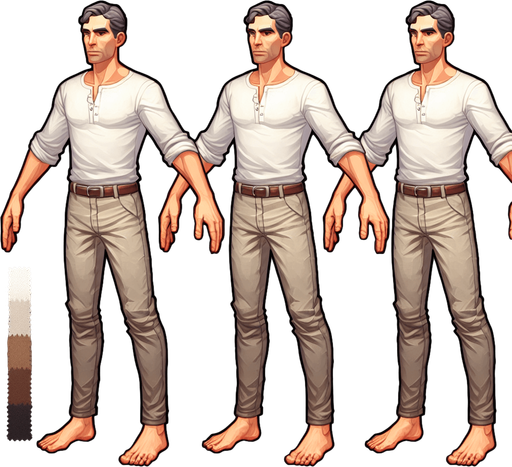 Men need to have complete limbs.
Single Game Texture. In-Game asset. 2d. Blank background. High contrast. No shadows.