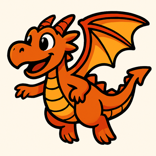 un dragon caricatura volando mirando hacia la izquierda.
In-Game asset.  2d.  High contrast.  No shadows